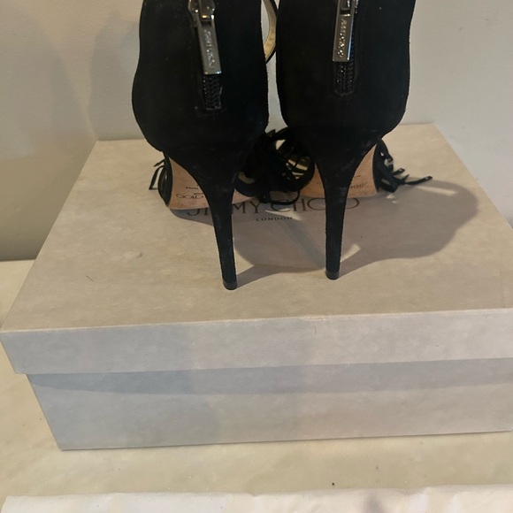 Rare Jimmy Choo Viola 100 Black Suede Fringe Heels| sz 37 | 7us - Picture 8 of 9